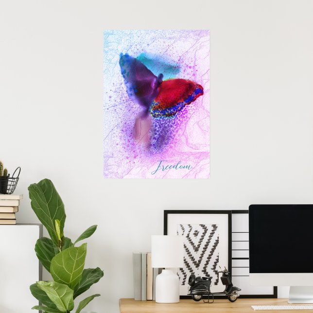 Watercolor Ombre Rosa and Lila Butterfly Poster (Hemmakontoret)