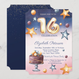 Watercolor Ombre Stars Cake Sweet 16 Inbjudan