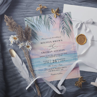 Watercolor On The Beach Elegant QR Code Wedding Inbjudningar