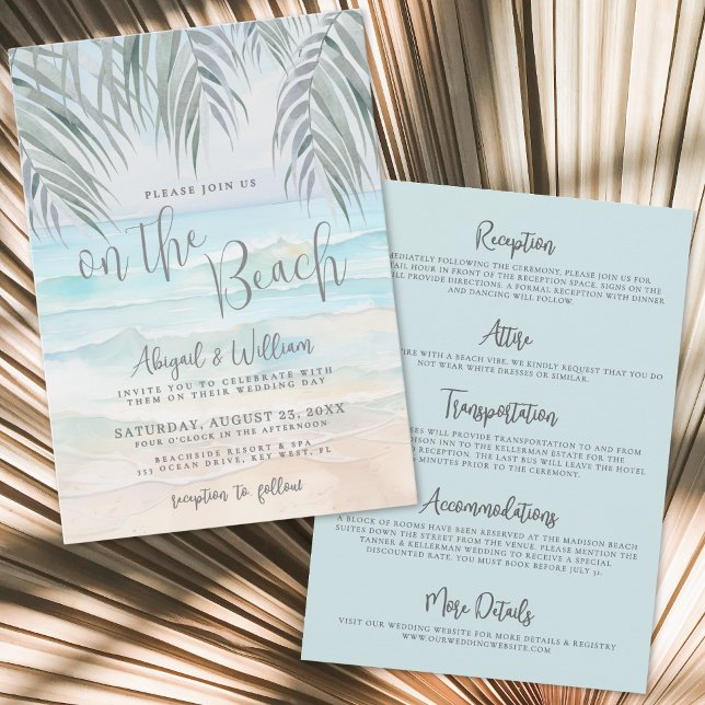 Watercolor On The Beach Wedding All In One Inbjudningar (Watercolor On The Beach Wedding All In One Invitation )