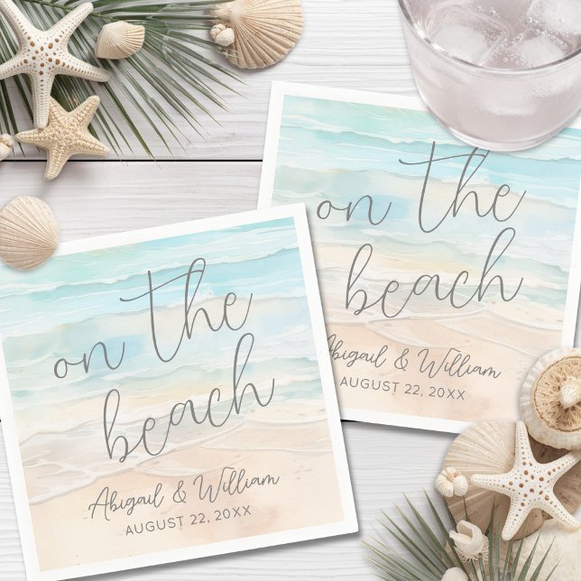Watercolor On The Beach Wedding Pappersservett (Watercolor On The Beach Wedding Napkins)