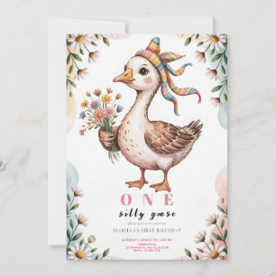 Watercolor One Silly Goose Vildblomma 1-årsfest Inbjudningar