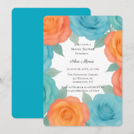 Watercolor Orange and Teal Roses Bridal Shower Inbjudningar