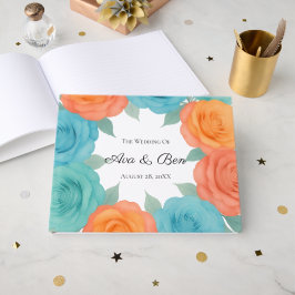 Watercolor Orange and Teal Roses Wedding Gästböcker