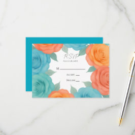 Watercolor Orange and Teal Roses Wedding OSA Kort