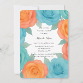 Watercolor Orange and Teal Roses Wedding Shower Inbjudningar