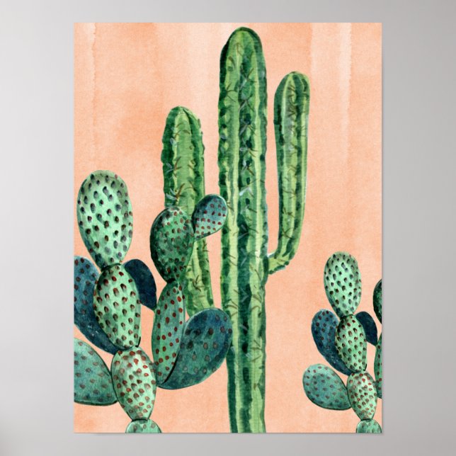 Watercolor Orange Cactus Southwest Poster (Framsidan)