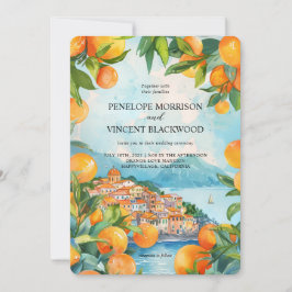 Watercolor Orange City Bröllop Inbjudningar