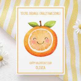 Watercolor Orange Cute Kids Happy Valentines Day Julkort
