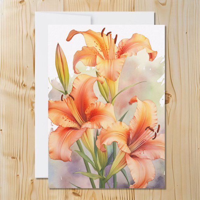 Watercolor Orange Daylilies Julkort (Skapare uppladdad)