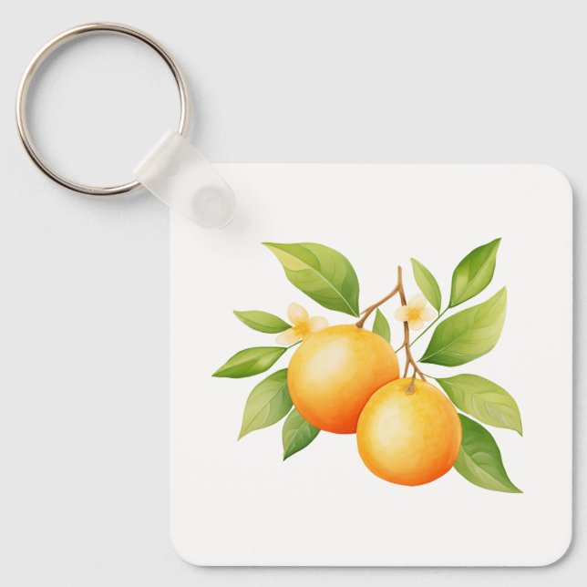 Watercolor Orange Flower Nyckelring (Framsida)