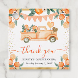 Watercolor Orange Lastbil och Flowers Quinceanera Gåvor Etiketter