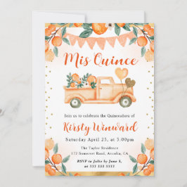 Watercolor Orange Lastbil och Flowers Quinceanera Inbjudningar