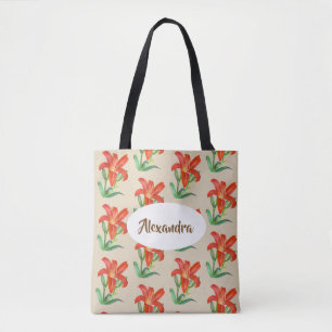 Watercolor Orange Lily Blommigt Art Tygkasse