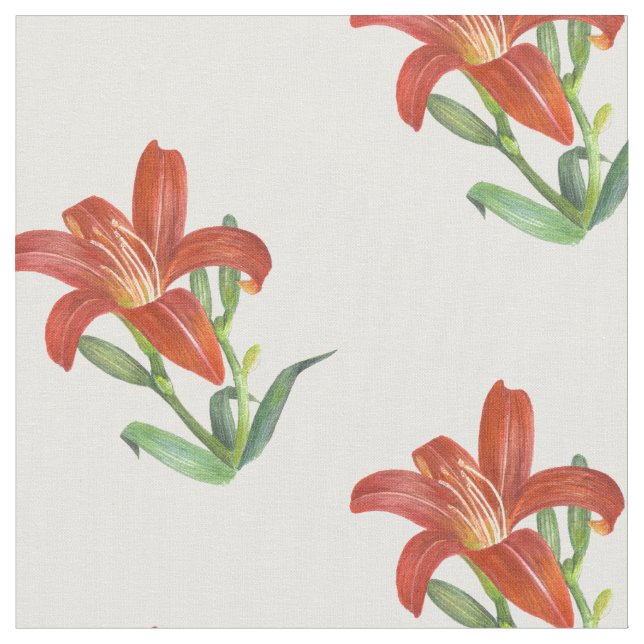 Watercolor Orange Lily Botanical Illustration Tyg (Närbild)