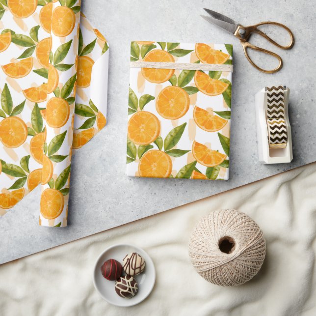 Watercolor Orange Pattern Presentpapper (Hantverk)