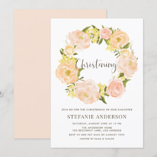 Watercolor Orange Peony WAN Christening Inbjudningar