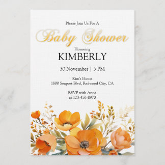 Watercolor Orange Poppies Inbjudningar