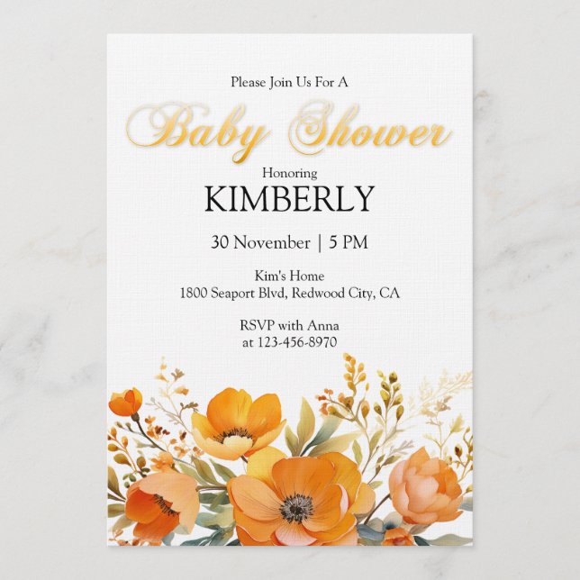 Watercolor Orange Poppies Inbjudningar (Framsida)