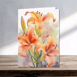 Watercolor Orange Vår Daylilies Daylily Kort
