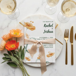 Watercolor Orange Wildflower & Sage Green Wedding Inbjudningar