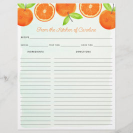 Watercolor Oranges Fruit Recipe Card Binder Insert