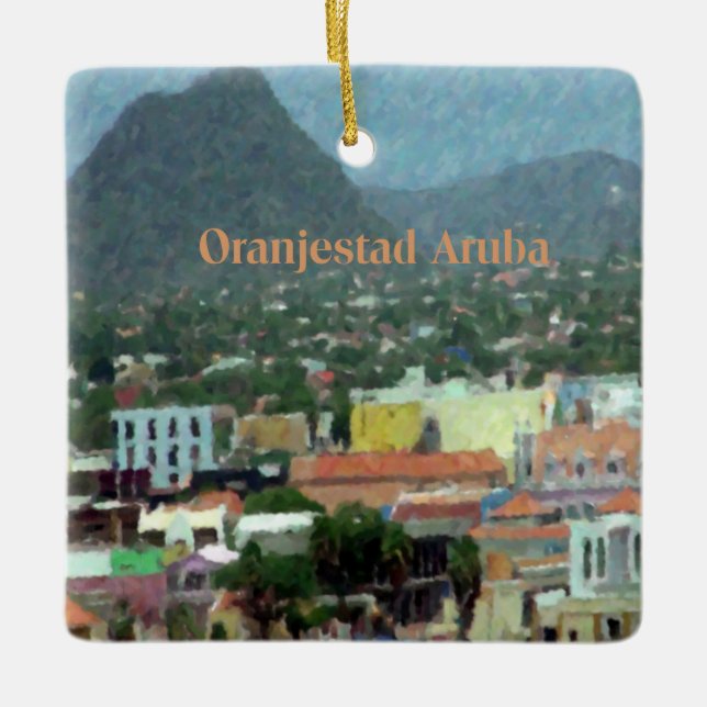 Watercolor Oranjestad, Aruba Julgransprydnad Keramik (Framsida)