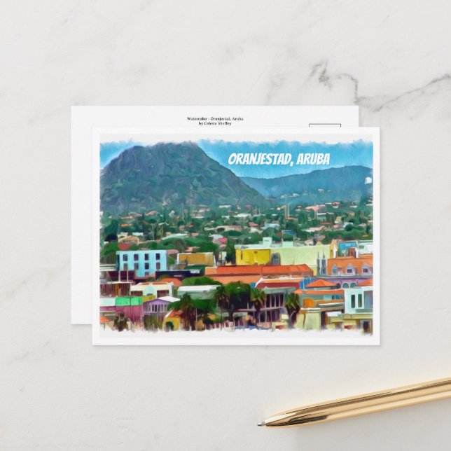 Watercolor Oranjestad, Aruba Vykort (Fram/Back In Situ)