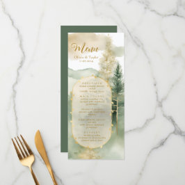 Watercolor Outdoor Gräs Träd Forest Bröllop Menu Meny