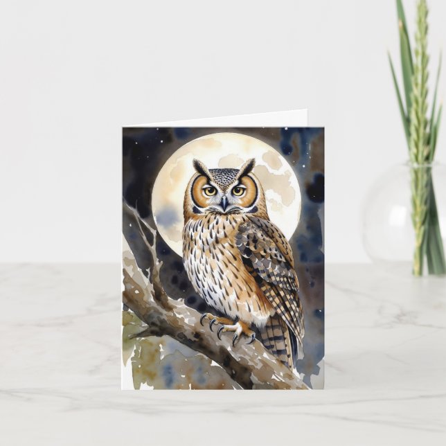 Watercolor Owl Greeting Card Helgkort (Framsida)