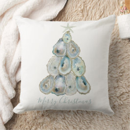 Watercolor Oyster Christmas Tree Kudde