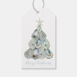 Watercolor Oyster Christmas Tree Presentetikett