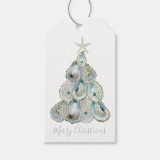 Watercolor Oyster Christmas Tree Presentetikett