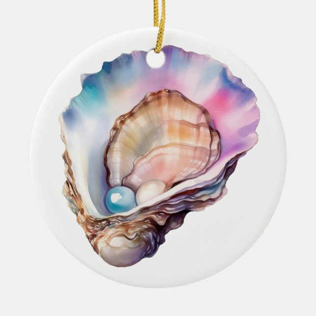 Watercolor Oyster Julgransprydnad Keramik (Framsidan)