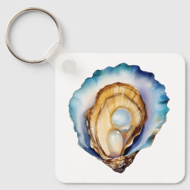 Watercolor Oyster Shell Nyckelring