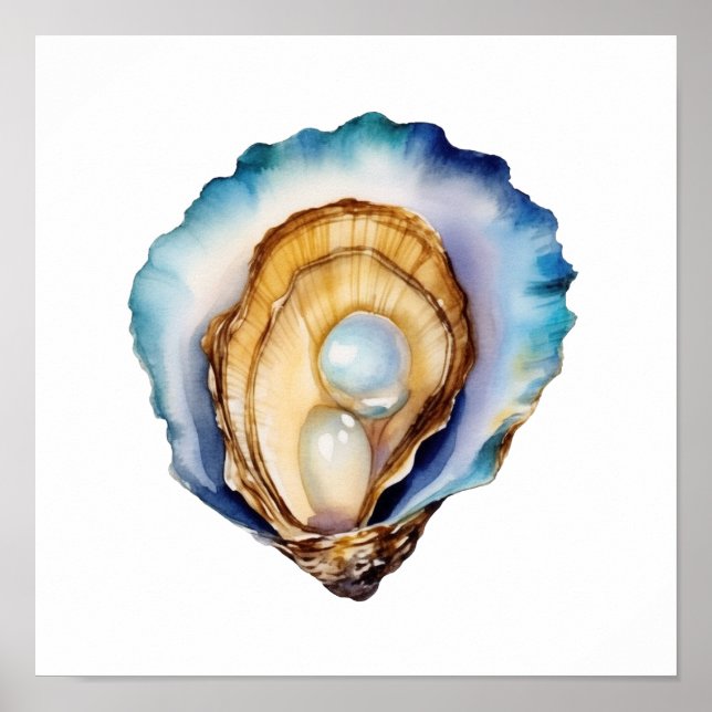 Watercolor Oyster Shell Poster (Framsidan)
