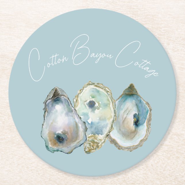 Watercolor Oyster Underlägg Papper Rund (Framsidan)