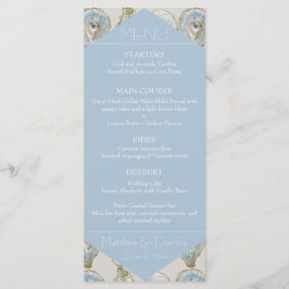 Watercolor Oysters Wedding- Light Blue Flat Menu Meny