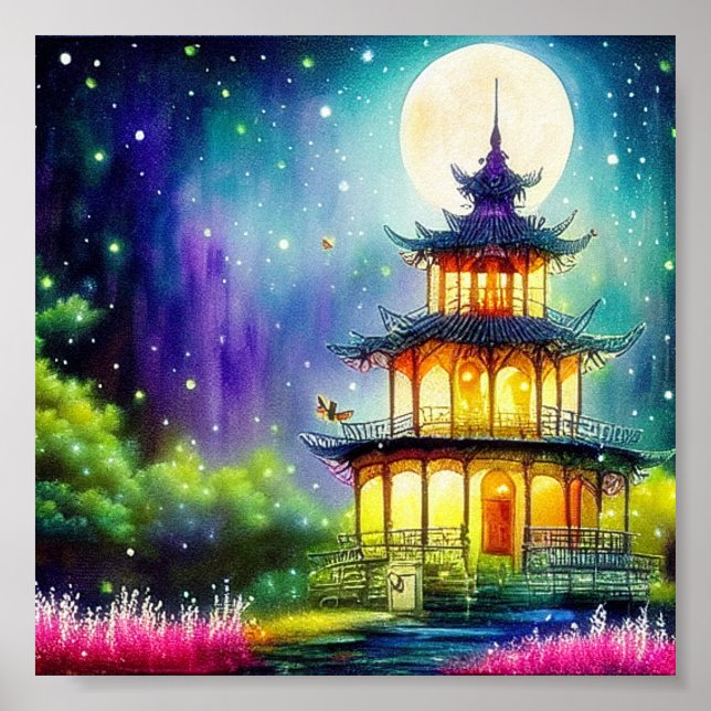 Watercolor pagoda poster (Framsidan)