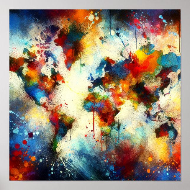 Watercolor Paint World Map Poster (Framsidan)