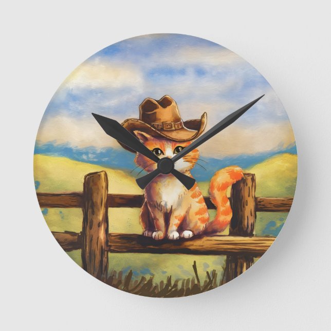 Watercolor Painted Cat Dad Rund Klocka (Framsida)