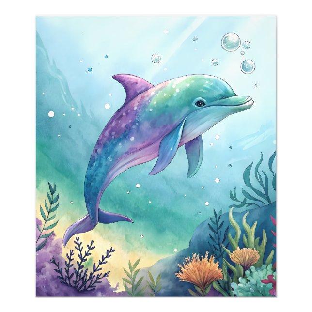 Watercolor painted dolphin fototryck (Framsidan)