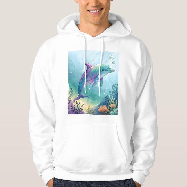 Watercolor painted dolphin hoodie (Framsida)