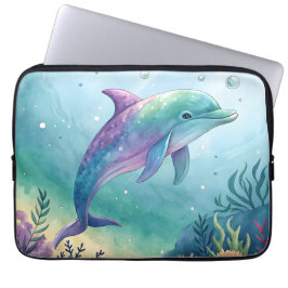 Watercolor painted dolphin laptop fodral