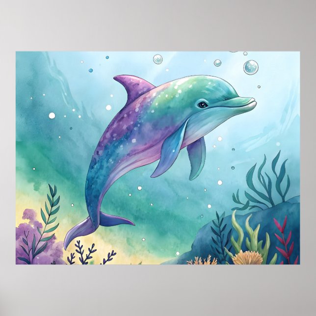 Watercolor painted dolphin poster (Framsidan)