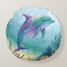 Watercolor painted dolphin rund kudde