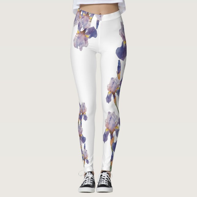 Watercolor Painted Iris Flower Leggings (Framsida)