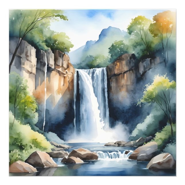 Watercolor painted waterfall fototryck (Framsidan)