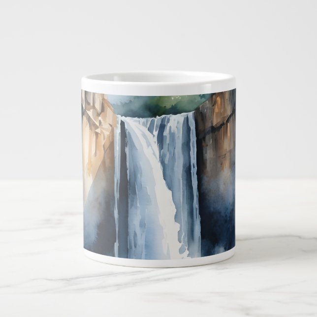 Watercolor painted waterfall jumbo mugg (Framsidan)
