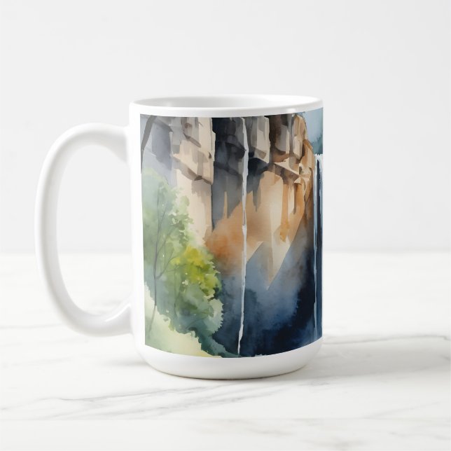 Watercolor painted waterfall kaffemugg (Vänster)